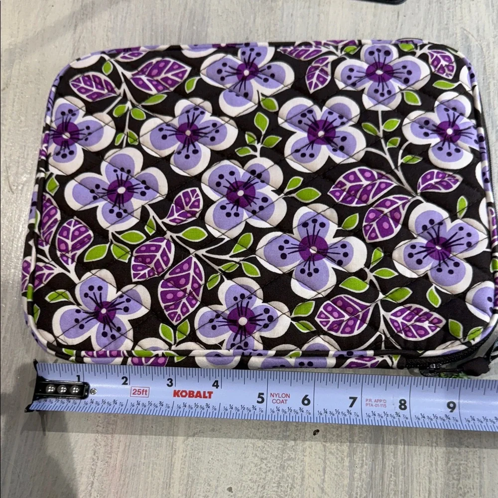 Vera Bradley Purple Plumb Petals Quilted Tech Organizer with Green Accents